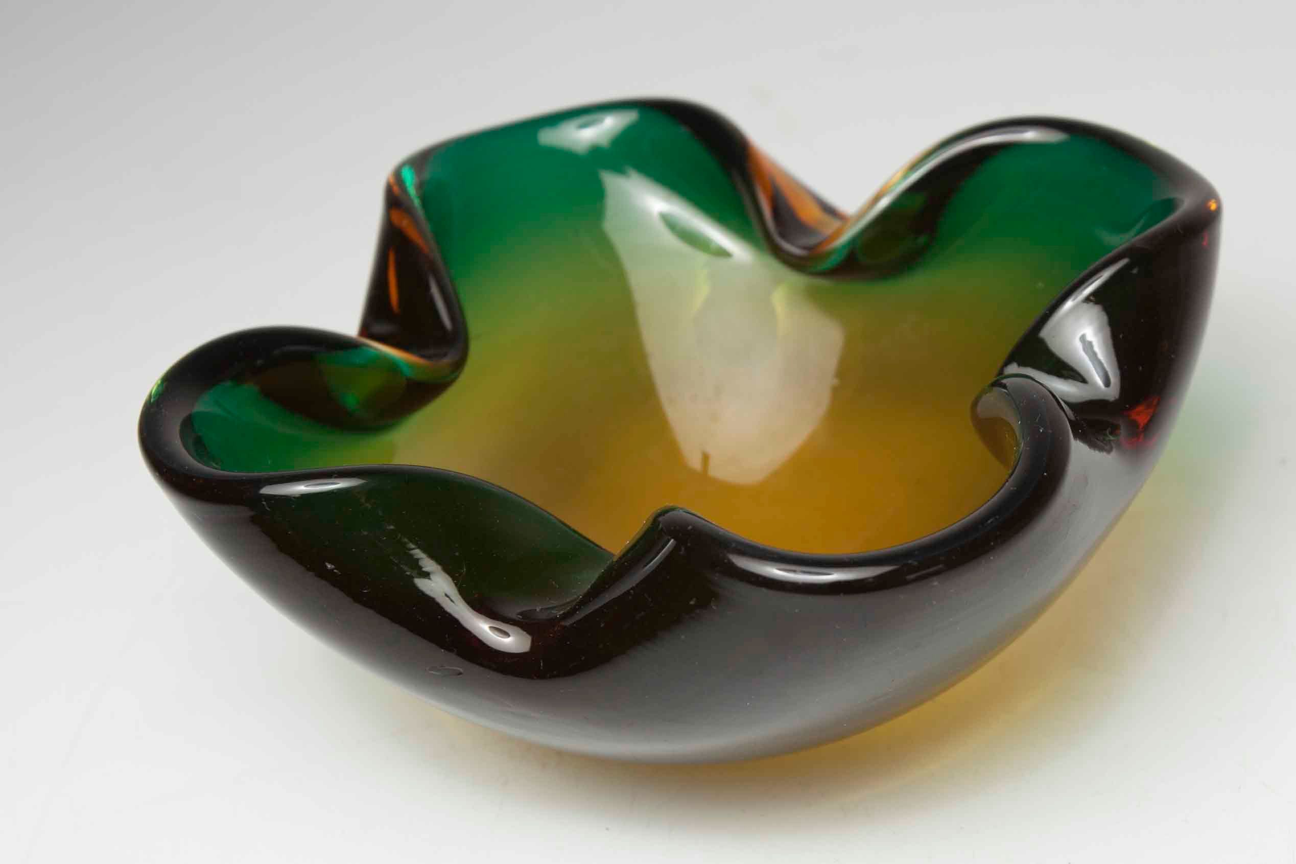 Murano 60's green and yellow ashtray