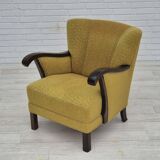 1950s, Danish vintage chair, light green cotton/wool fabric, beech wood.