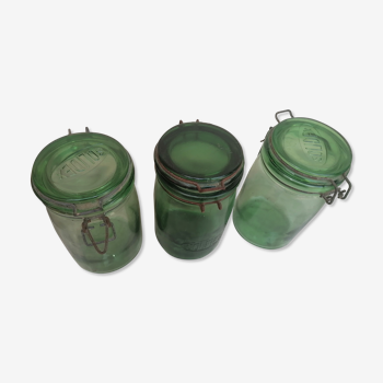 Set of 3 solid jars old glass 1litre 1950