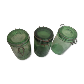 Set of 3 solid jars old glass 1litre 1950