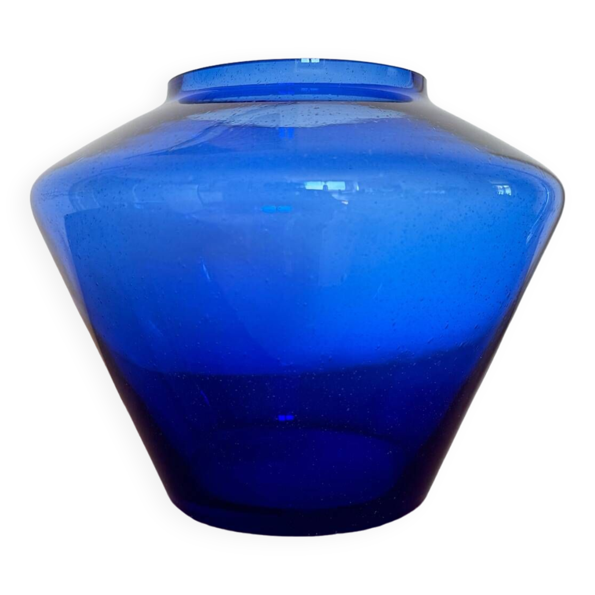 Art Deco cobalt blue bubble glass vase
