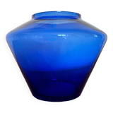 Vase verre bullé bleu de cobalt Art Déco