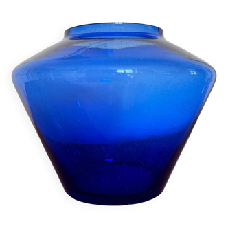 Art Deco cobalt blue bubble glass vase