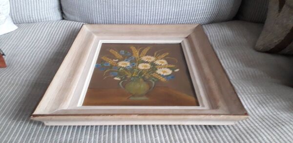Tableau ancien à l'huile représentant un bouquet de fleurs