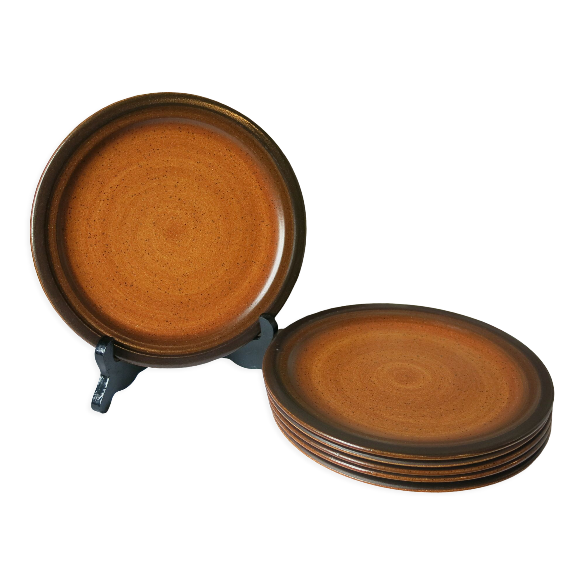 6 assiettes à dessert en grés marron de chez St Amand modèle "meylan"
