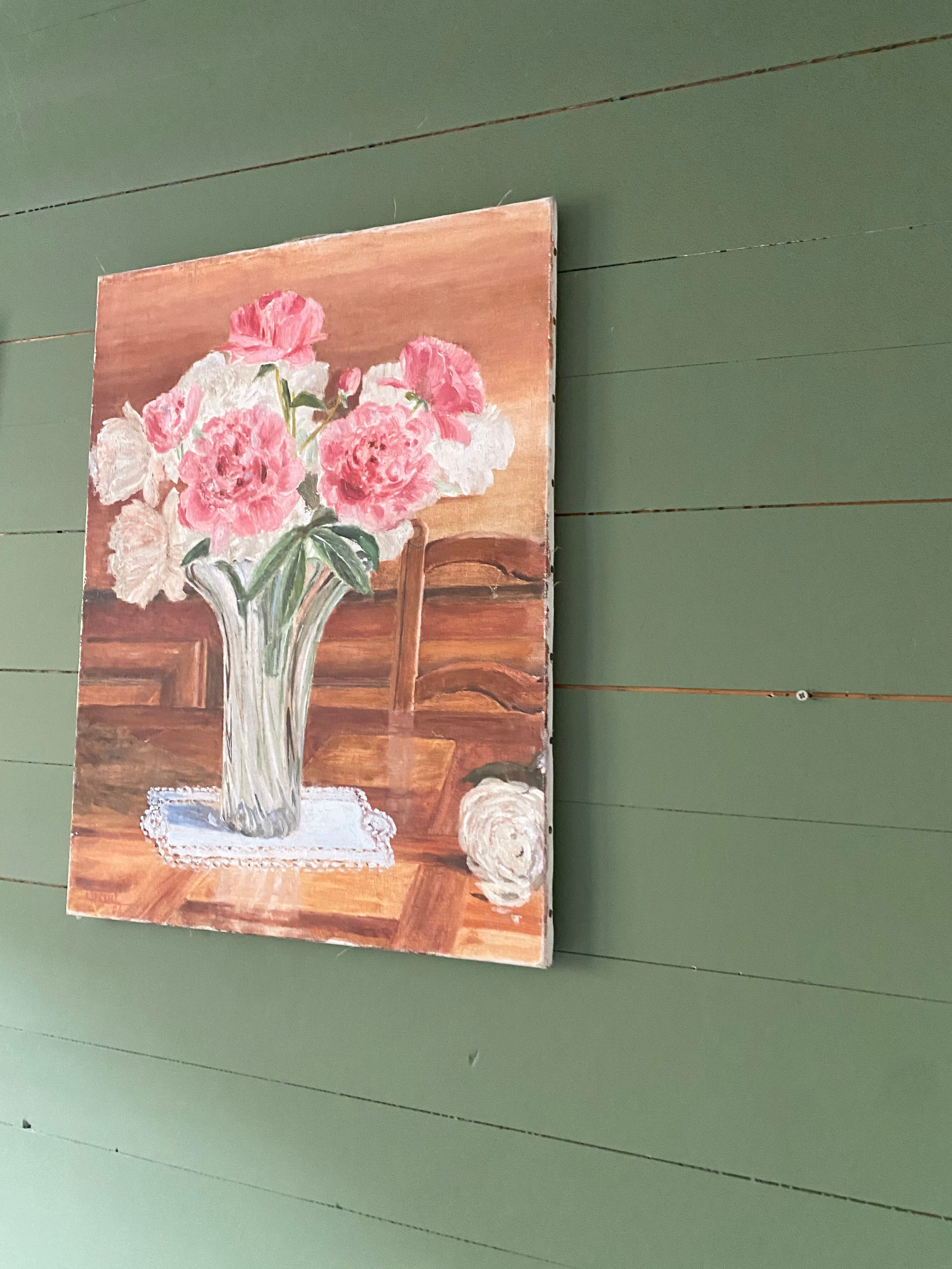 Old painting, still life bouquet oil on canvas