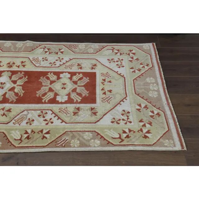 1970s Turkish Oushak Handmade Wool Cotton Red Area Rug 115x192