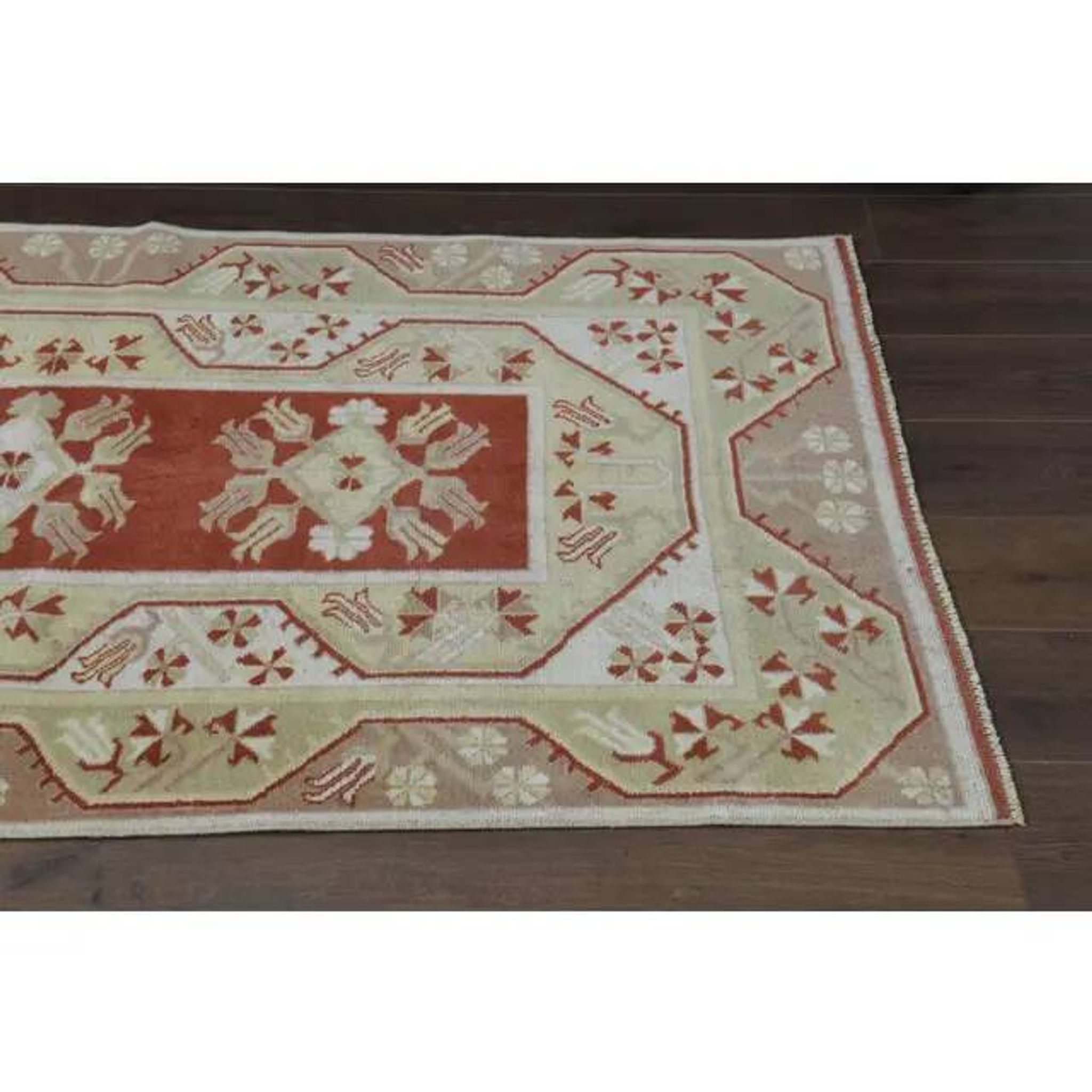 1970s Turkish Oushak Handmade Wool Cotton Red Area Rug 115x192
