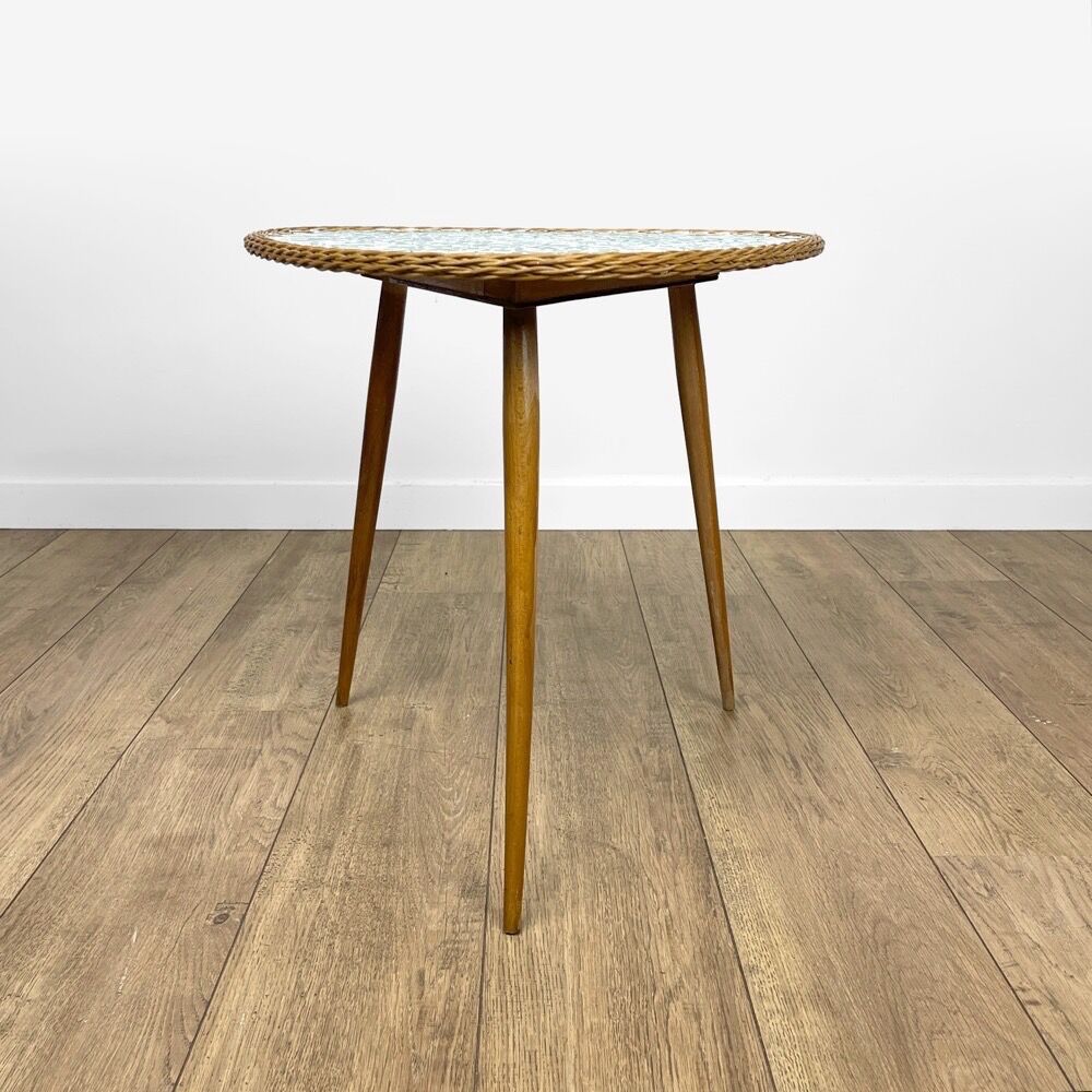 Pedestal table tripod mosaic tray mirror 50s