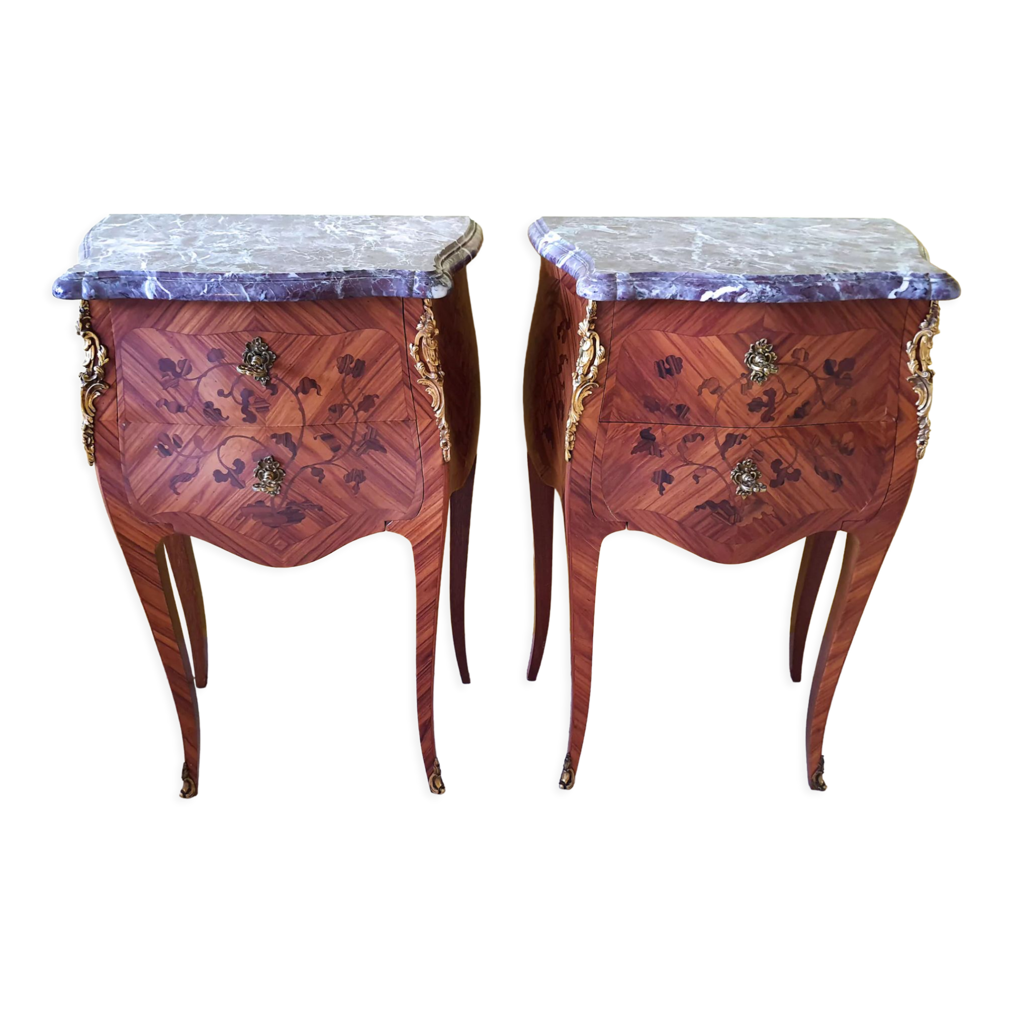 Pair chevets Louis XV marble breccia Violette