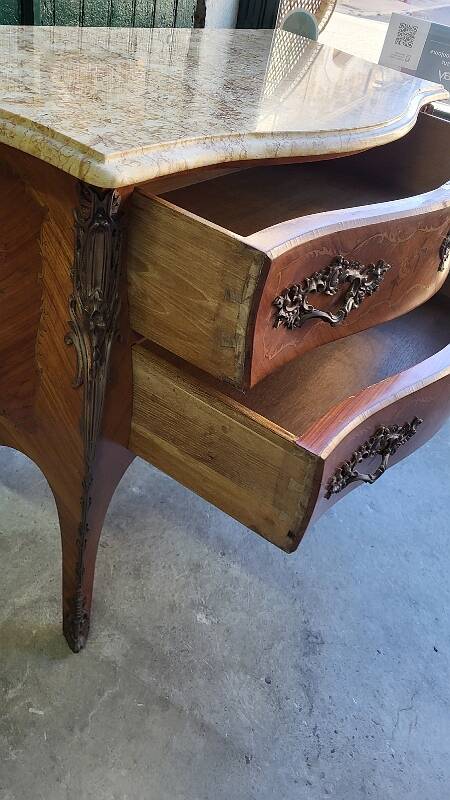 ROSEWOOD COMMODE WITH 2 DRAWERS AND OCHRE MARBLE TOP