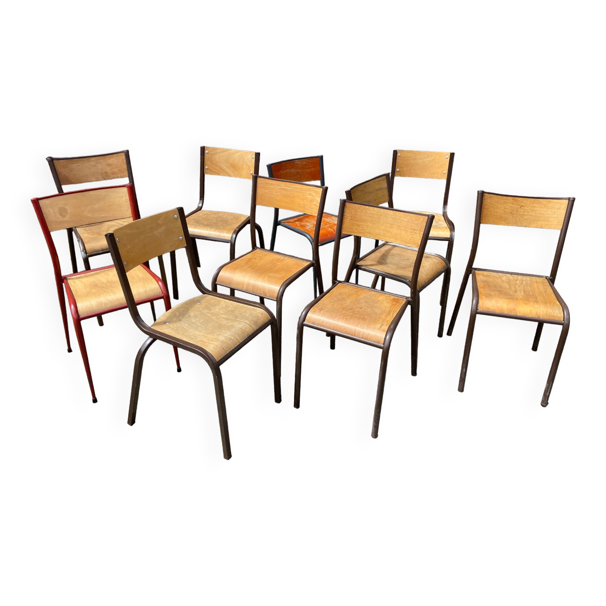 Set of 10 mismatched industrial chairs vintage mullca