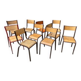 Lot de 10 chaises industrielles école dépareillées vintage mullca