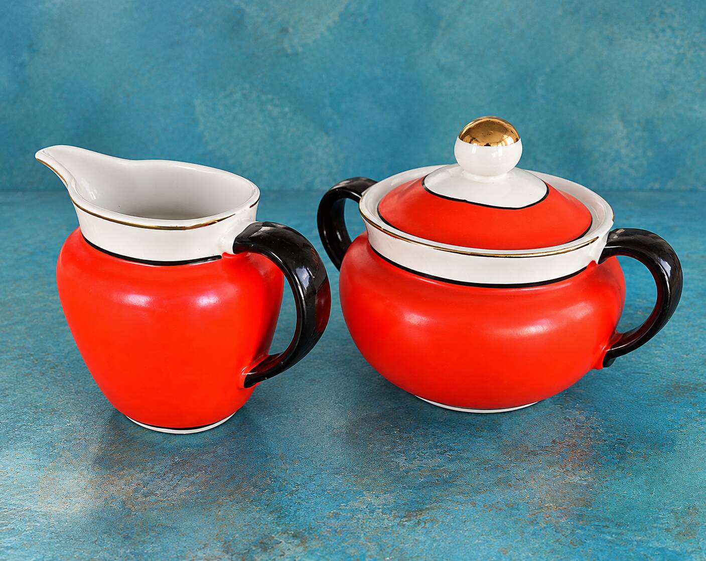 Milk jug and sugar bowl Gefle "Karneval", Upsala-Ekeby, Sweden, 1930s