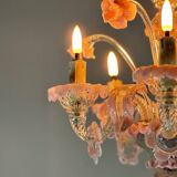 Small venetian chandelier in colorless and pink murano glass 5 arms of light circa 1920