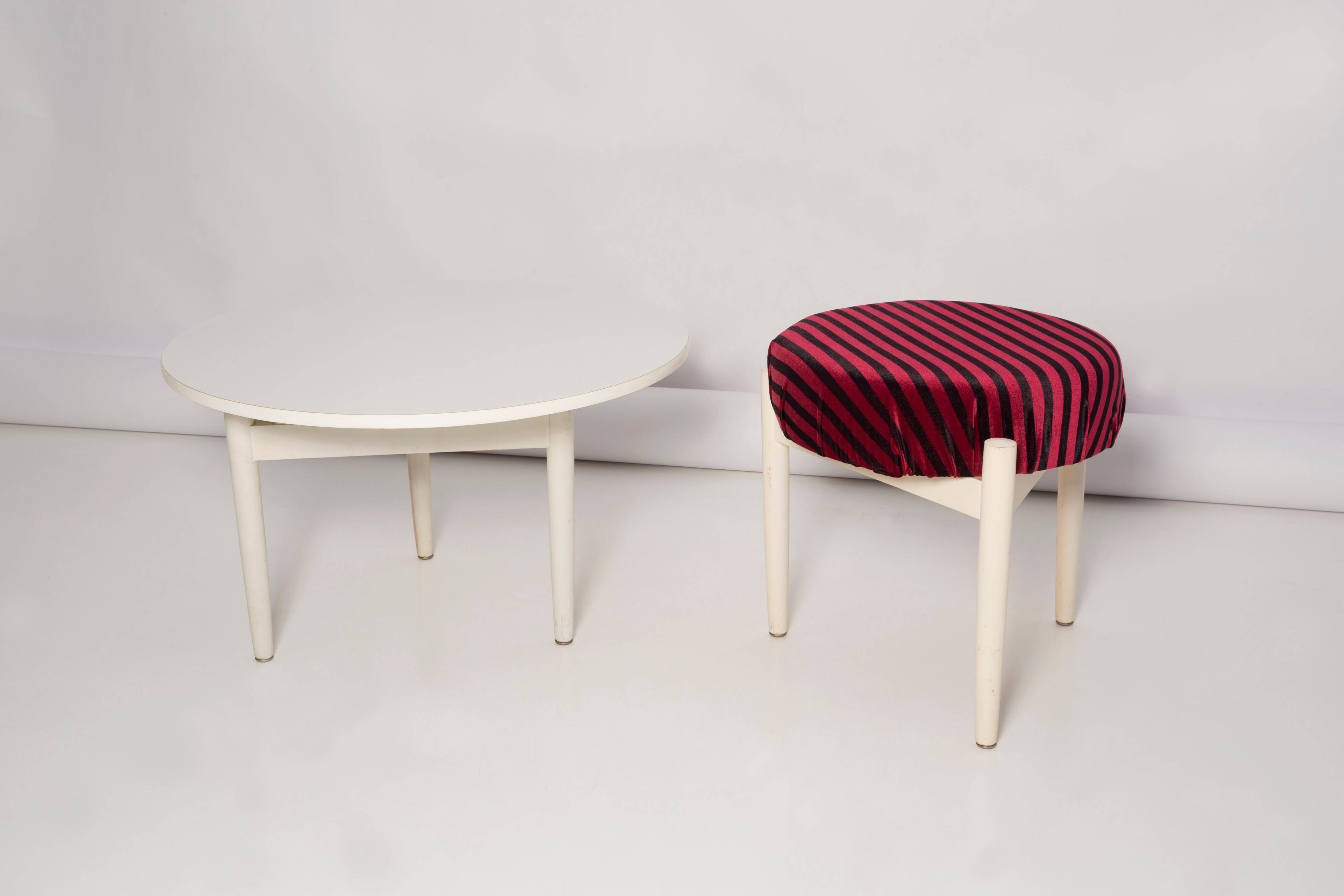 Tabouret et table vintage blanche, Danemark, 1960