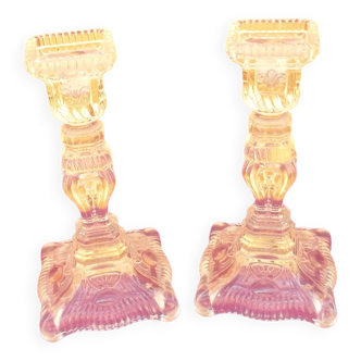 Pair of glass candle holders