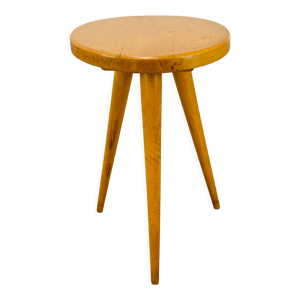 Tabouret tripode bois blond vintage