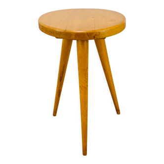 Tabouret tripode bois blond vintage