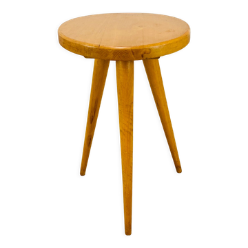 Tabouret tripode bois blond vintage
