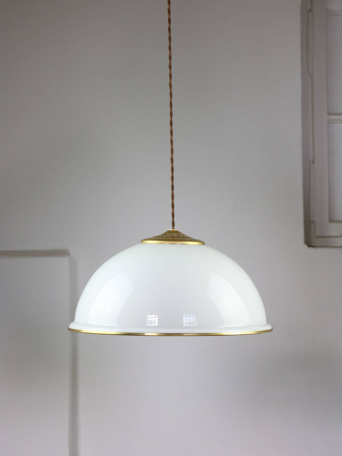 Mid-century Italian Brass and Opaline Pendant Lamp