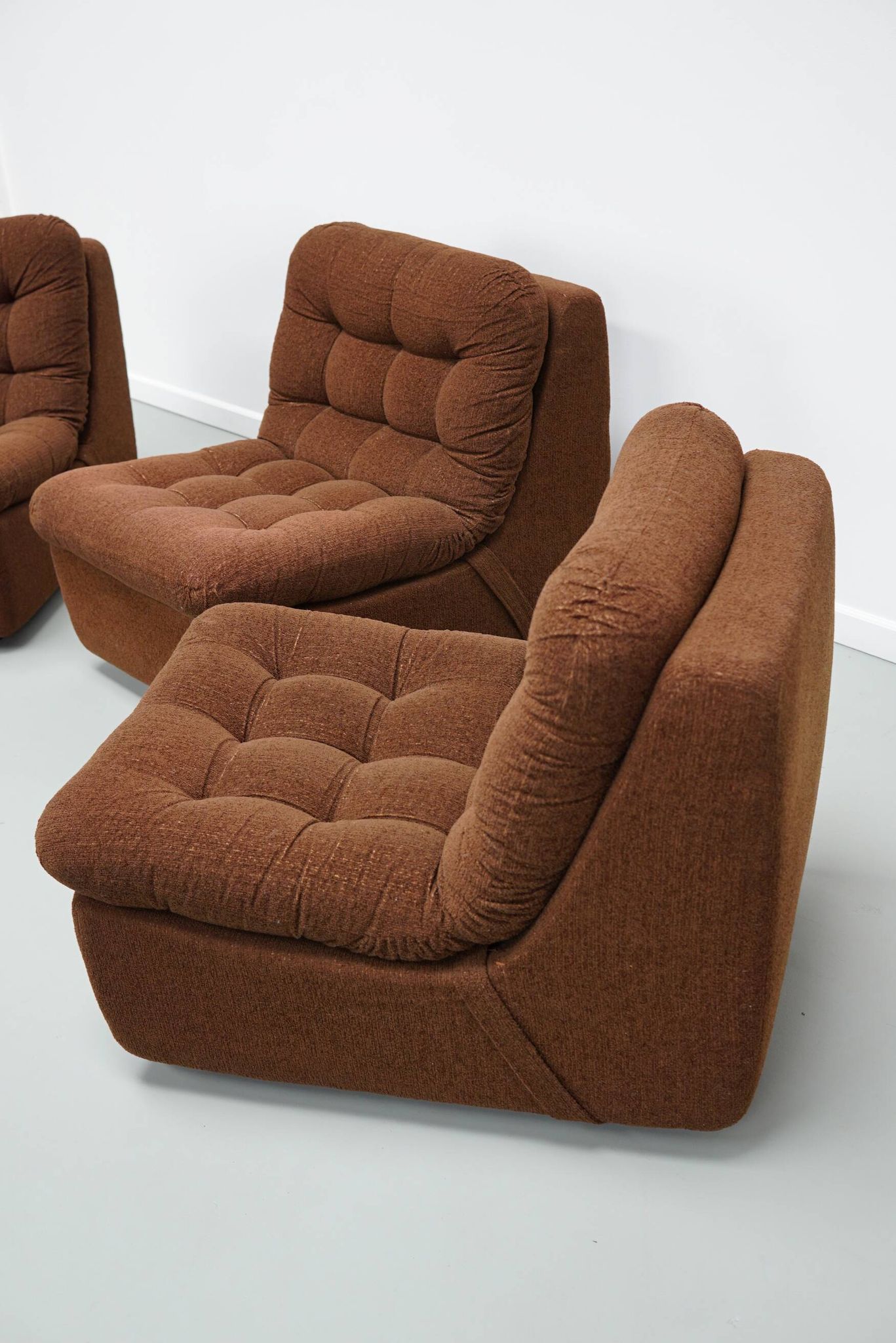 Vintage German brown boucle modular 3-seater sofa, 1970s.
