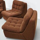 Vintage Brown German 3-seat Modular Design Sofa Boucle, 1970s