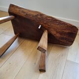 Banc ou table d'appoint en bois massif de tronc d'arbre, style brutaliste, 1960