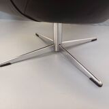 Pair of vintage Scandinavian swivel armchairs in faux leather and chrome.