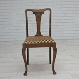 1930s, set of 6 Danish chairs, furniture velour, oak wood, reupholstered.