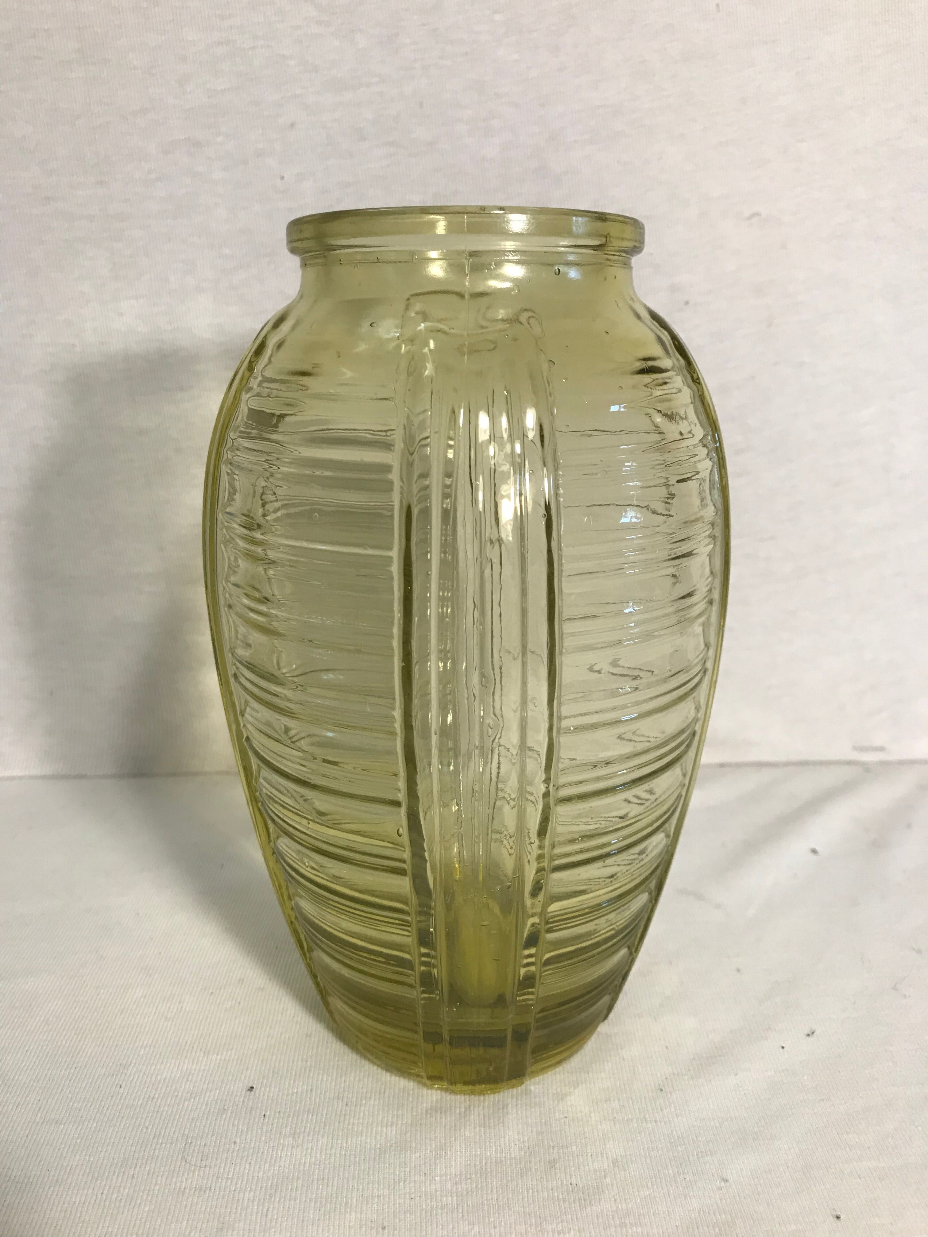 Old molded glass Vase yellow Style Art Deco Decoration Vintage