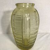 Vase verre moulé jaune style art deco décoration vintage