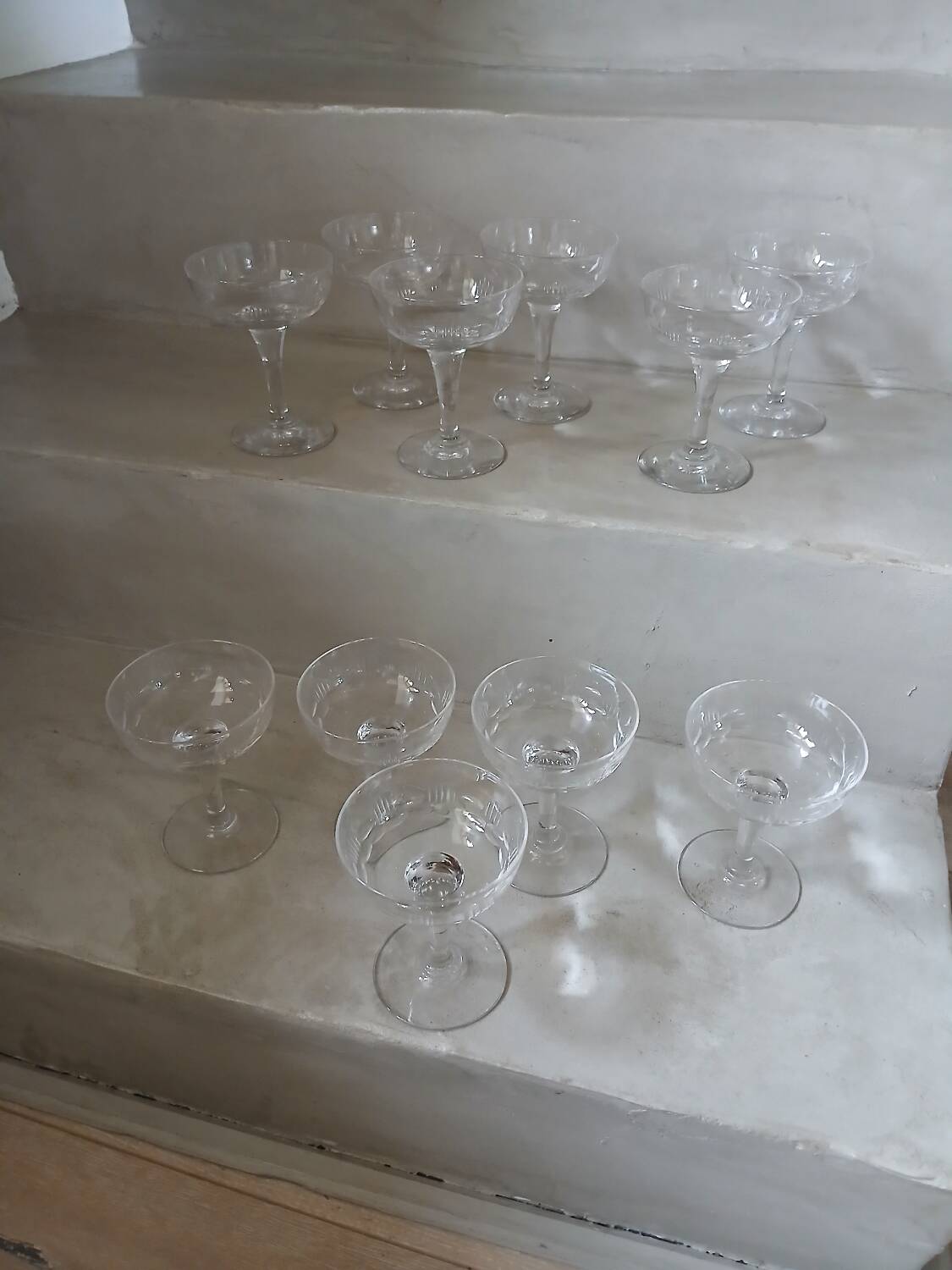 11 antique champagne glasses