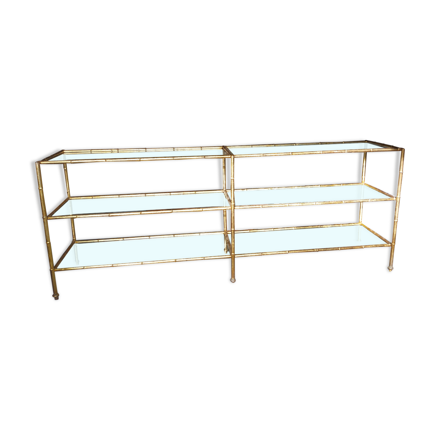 Console in gilded metal and glass