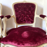 Pair of Louis XV style upholstered velvet armchairs