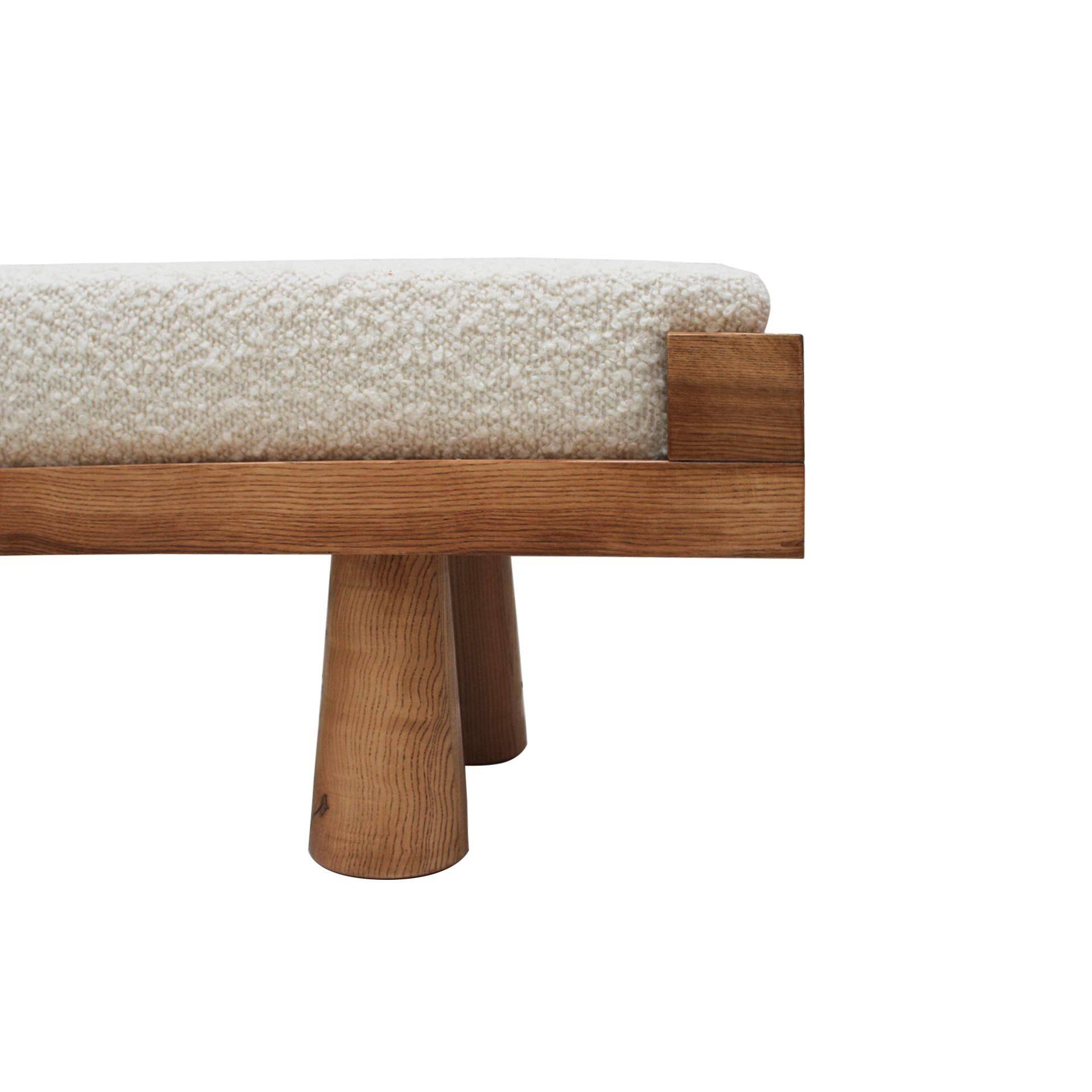 Contemporary Brutalist Style Bench in Solid Oak and Wool Bouclé, Italy