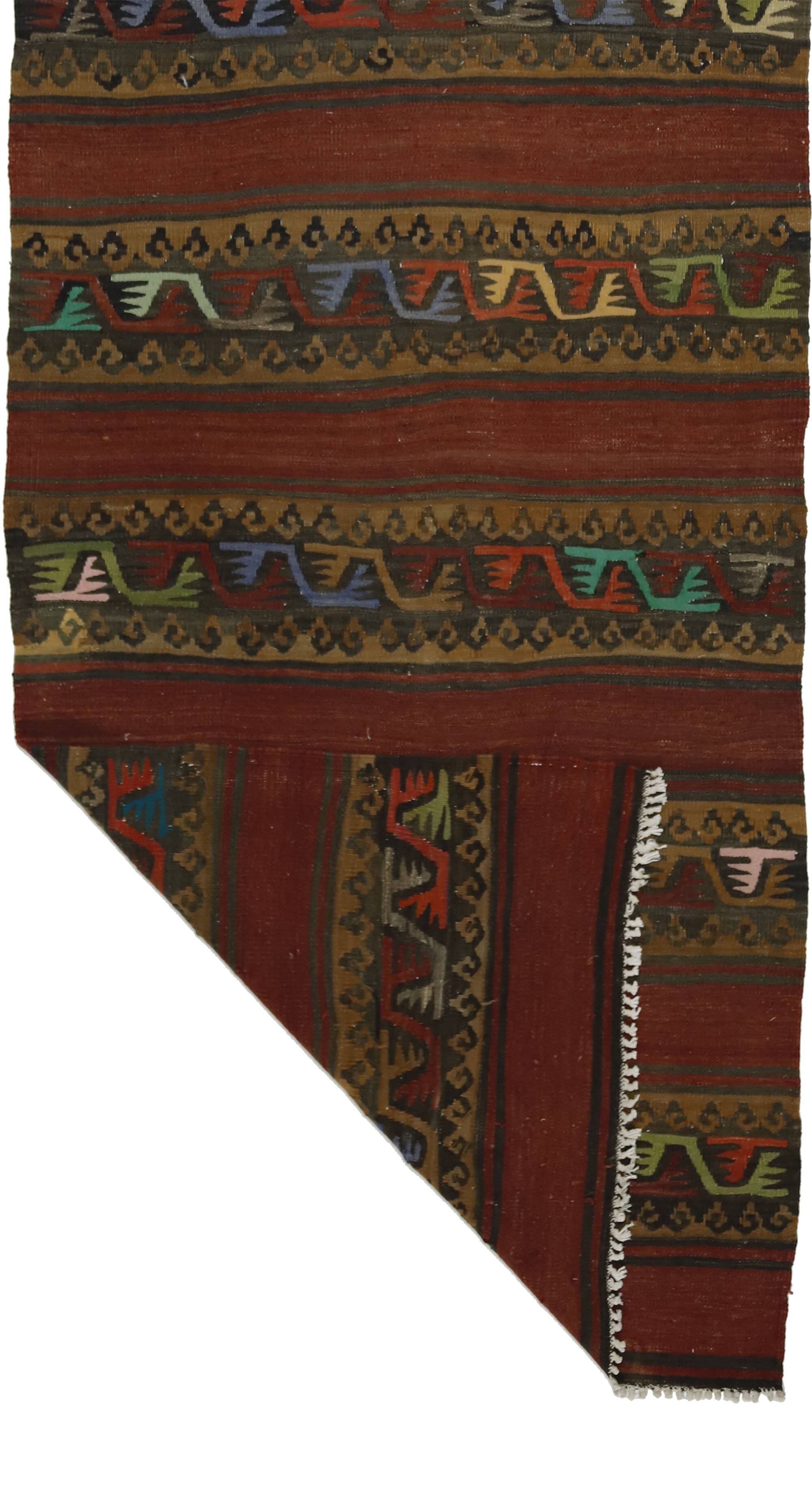 Vintage geometric Oushak kilim runner handmade 272 x 103 cm