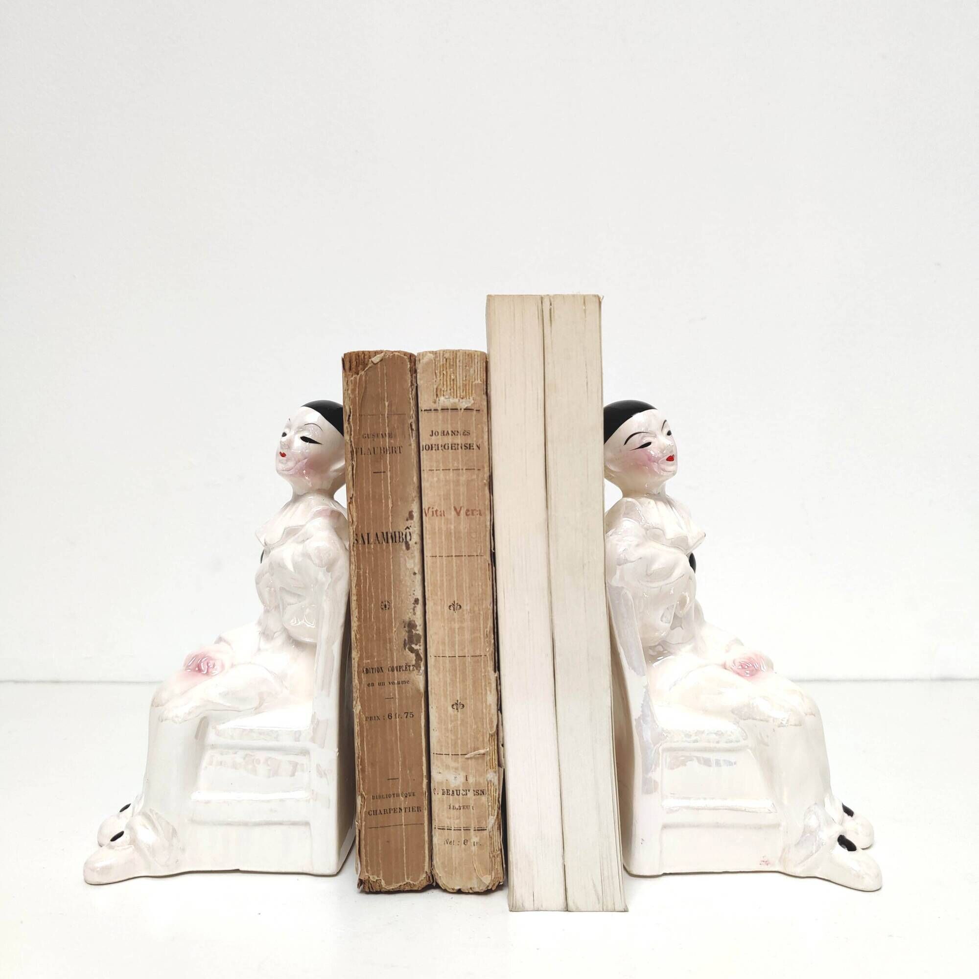 Pair of earthenware bookends Pierrot made in Holland 1970