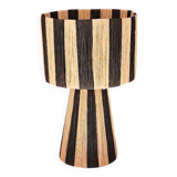 Black and white striped raffia table lamp