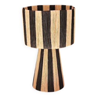 Black and white striped raffia table lamp