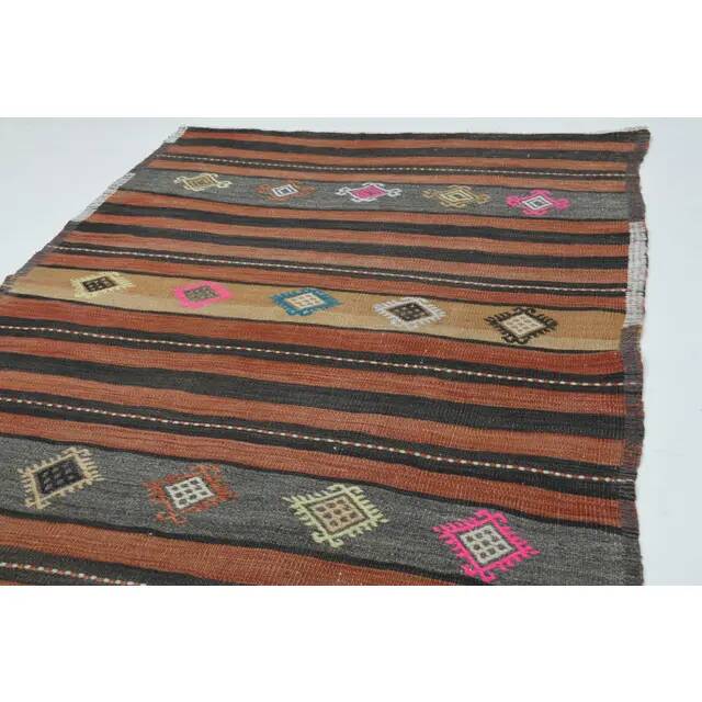 1970s  Turkish Oushak Handmade Wool Cotton Orange Runner Rug 125x376