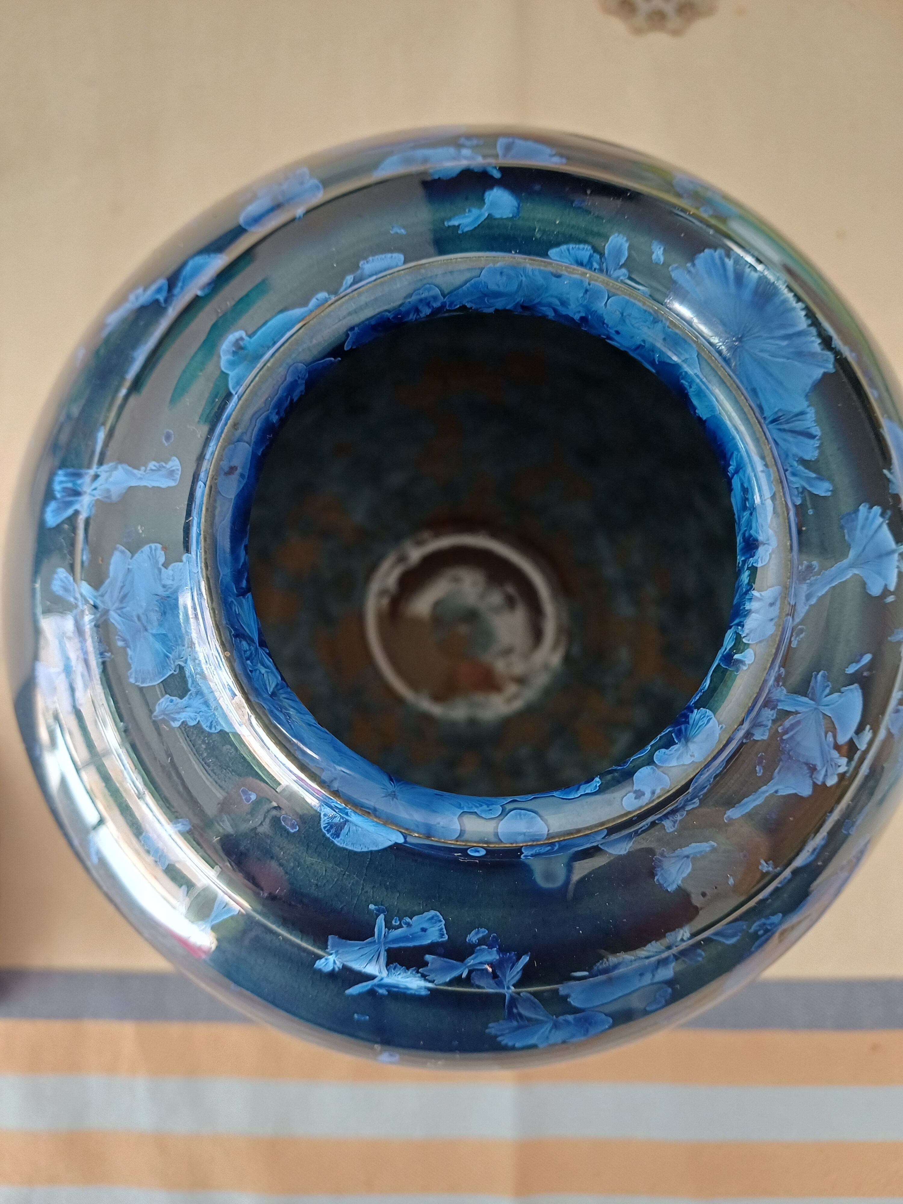 Blue crystallised vase