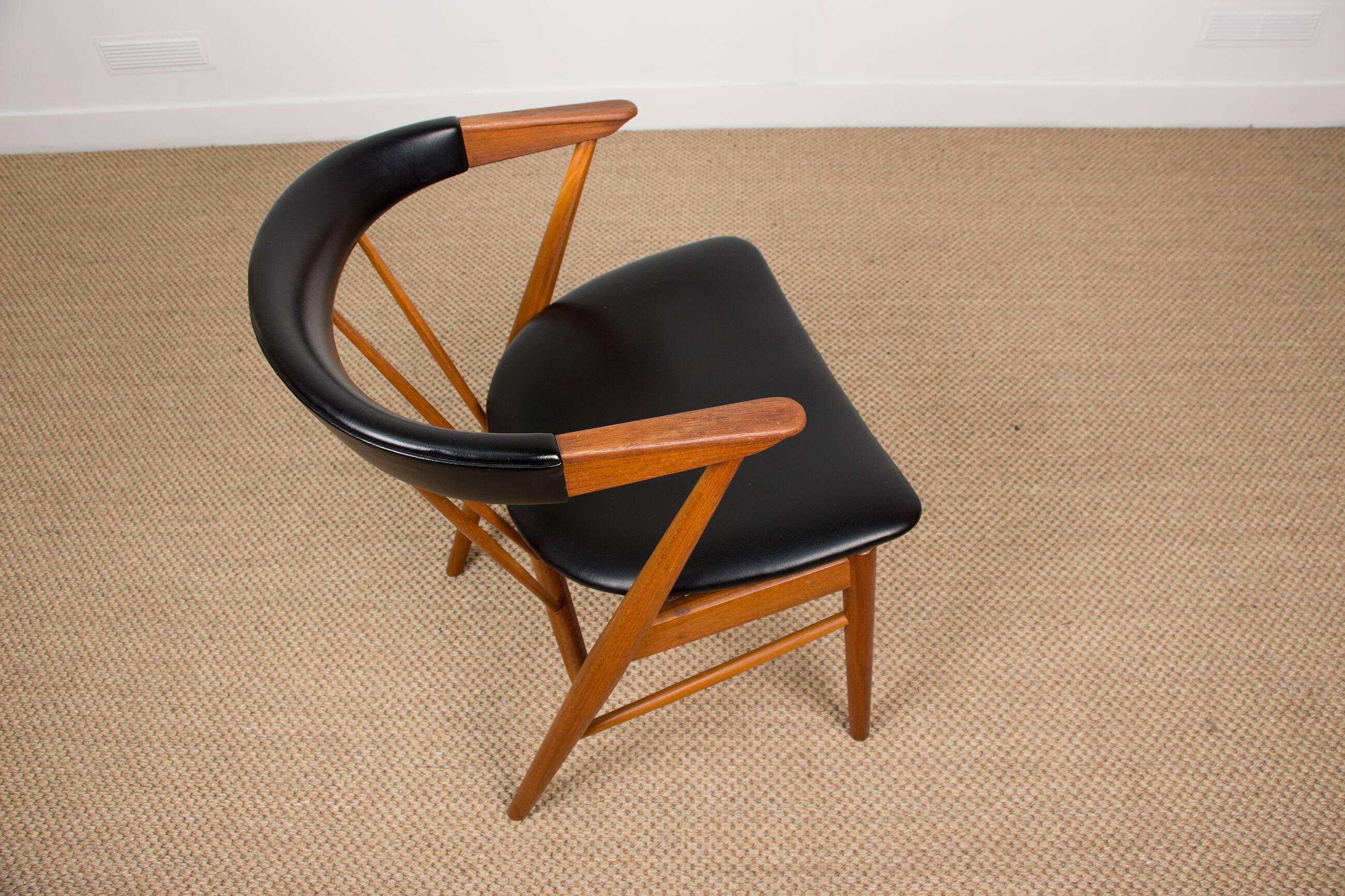 Danish armchair in teak and skai by Helge Sibast for Sibast 1955.