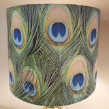 Lampe en laiton avec abat-jour motif plumes de paon