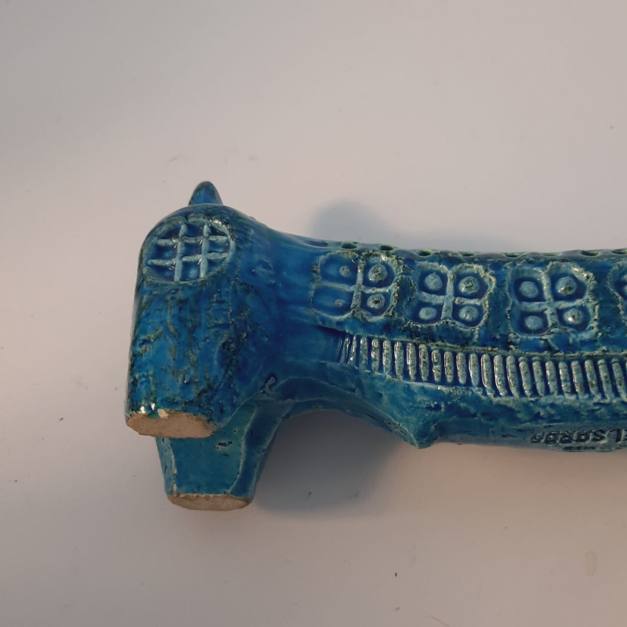 Dachshund dog statue, vintage, by Aldo Londi for Bitossi, Rimini blue series.