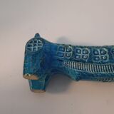 Dachshund dog statue, vintage, by Aldo Londi for Bitossi, Rimini blue series.