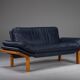 Danish teak and navy blue leather 2-seater sofa from Komfort, 1970s