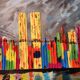 Mixed media canvas painting New York by B Morisson