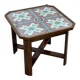 Art Deco side table in mahogany and top covered with a fabric under glass plate