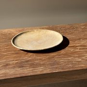 Small oval beige solid petrified wood tray or pocket emptier D24-19 -3311